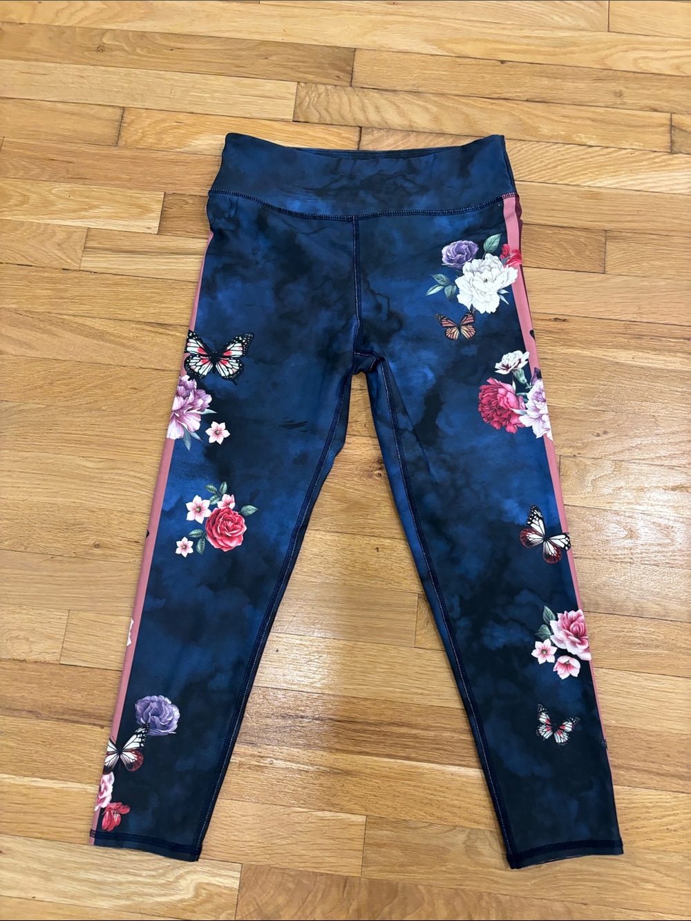 Evolution and Creation Navy Floral & Pink Stripe Leggings